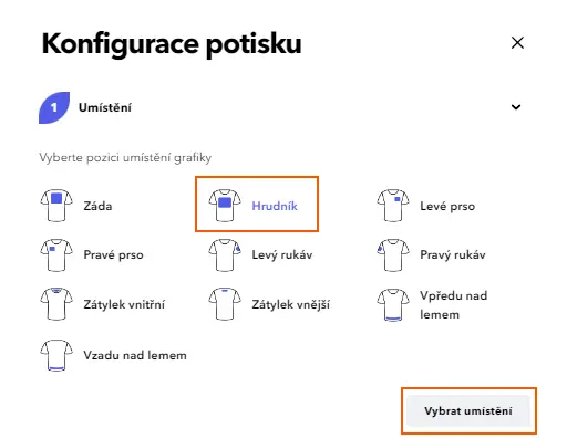 Merch - Výběr umístění potisku